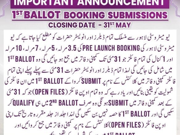 First Balloting of New Metro City Lahore