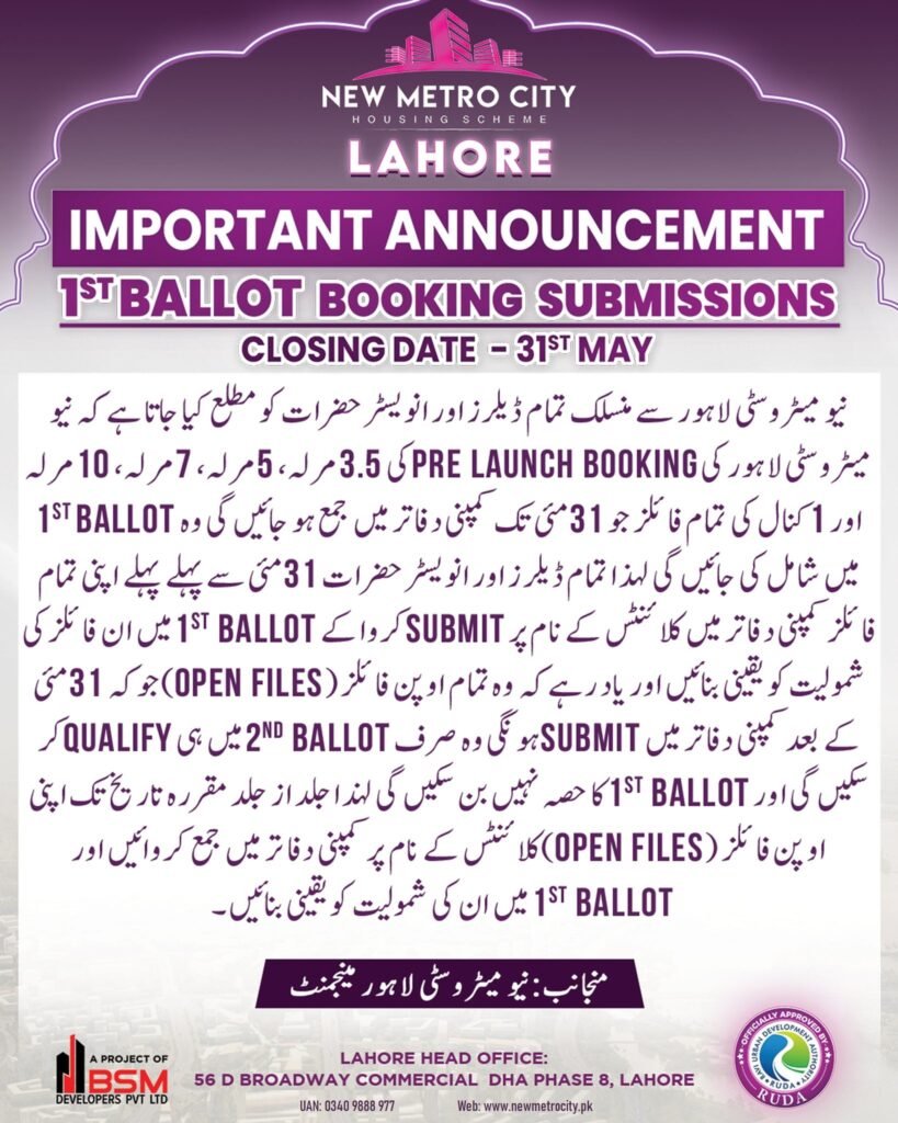 First Balloting of New Metro City Lahore
